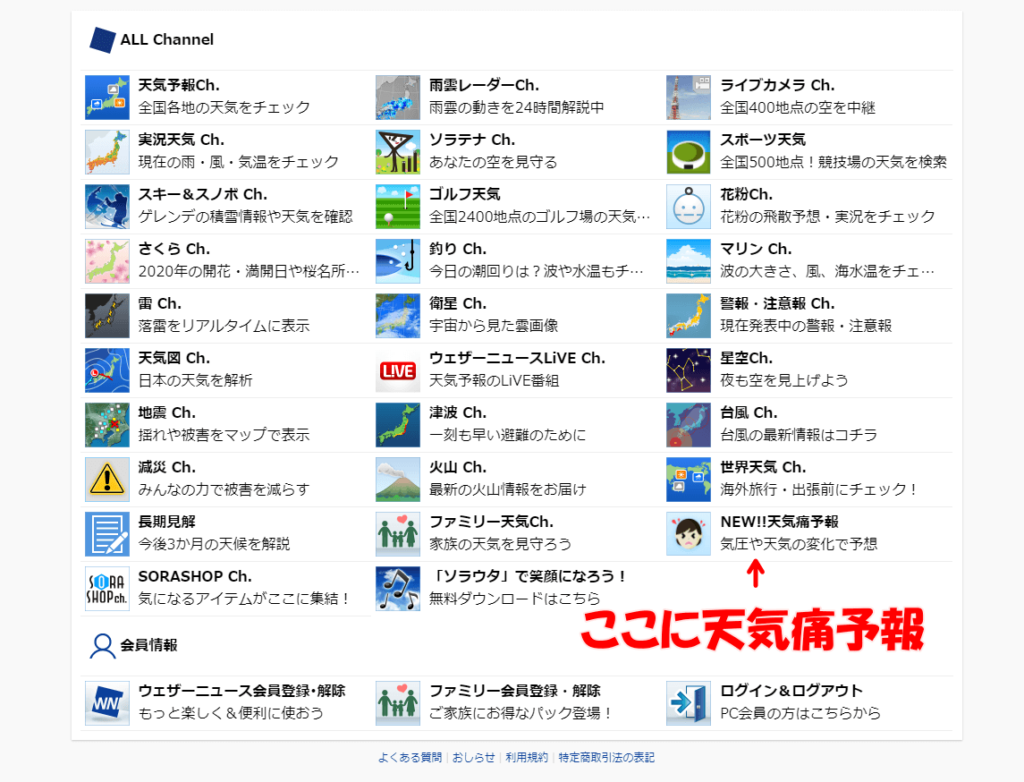 天気痛メニュー